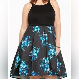 Torrid Floral Plus Size Tulle Dress in Black and Blue